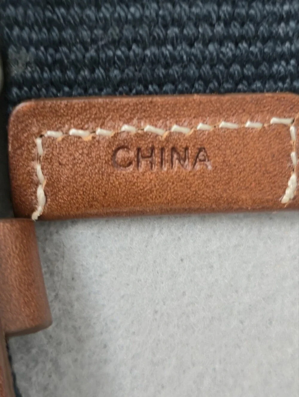 Lacoste Navy Canvas Belt with Brown Leather Accents - Size 38
